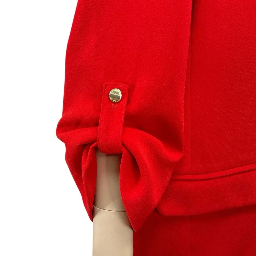 Tahari Blazer Women XL Red Long Sleeve Open‎ Front Lined Roll Tab Notch NWT
